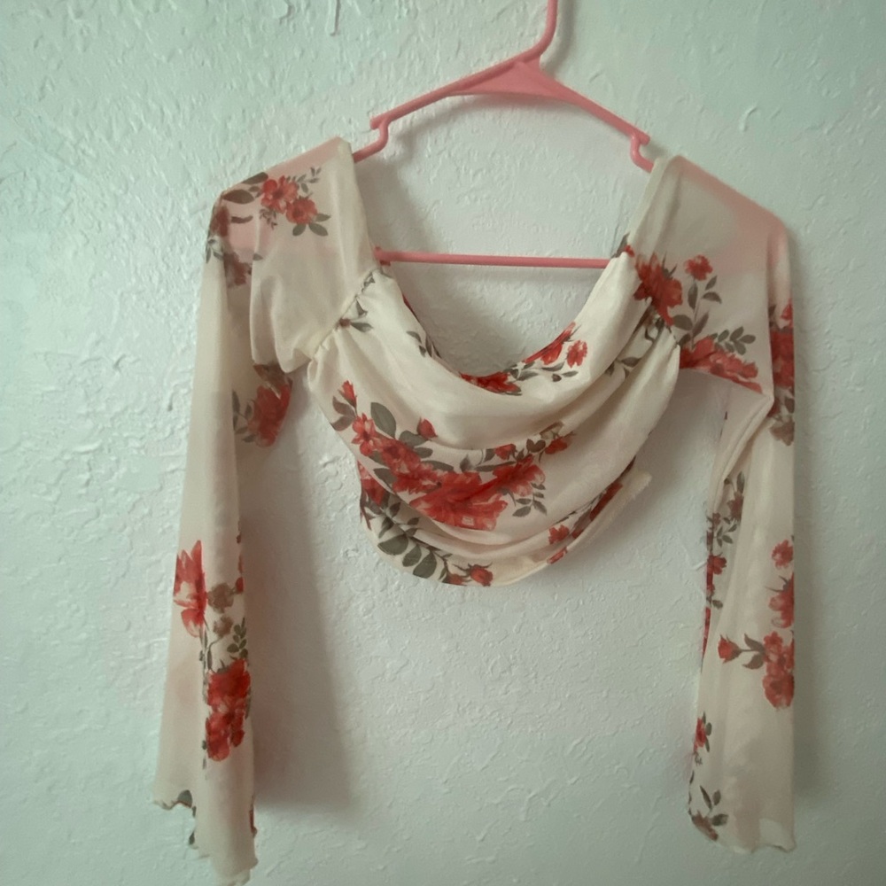 Cream and Red Floral Crop Top